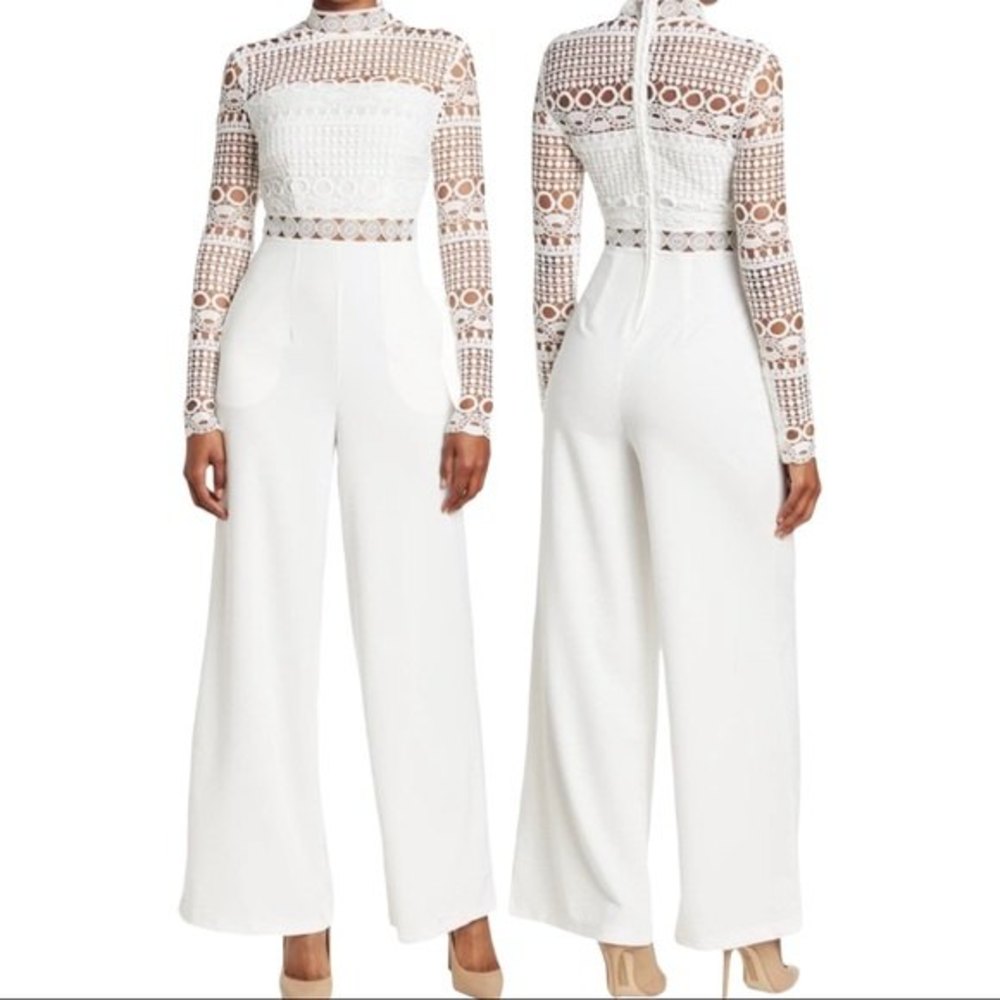 Love By Design White Lace Sheer Jumpsuit Extra Small
